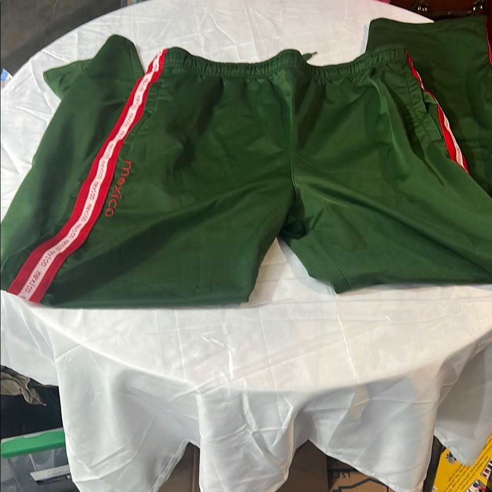 Mexico Green Athletic Joggers with Red Stripe